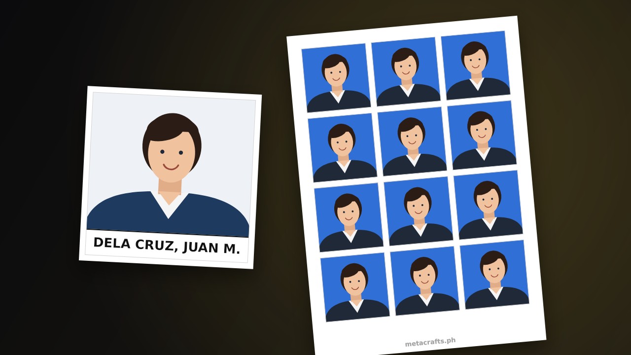 A sheet of ID photos on a blue background
