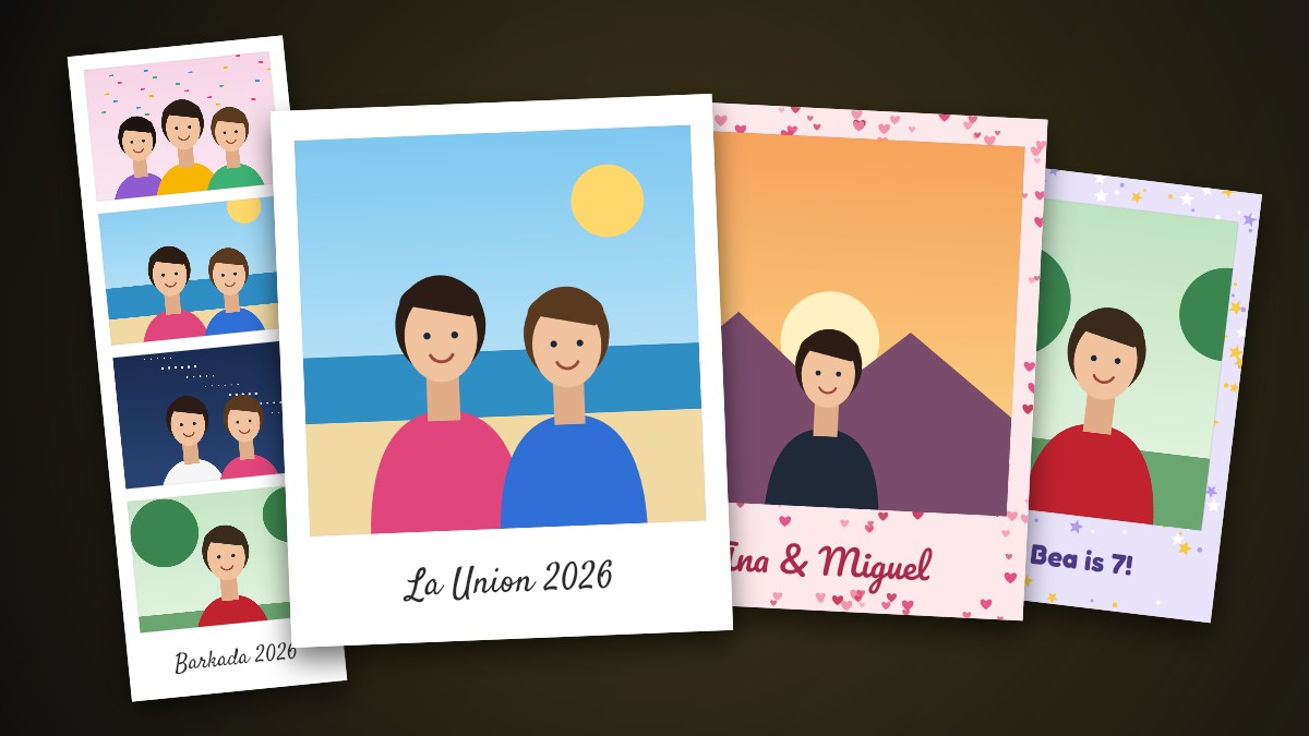 Instant-film style photos and a photo booth strip